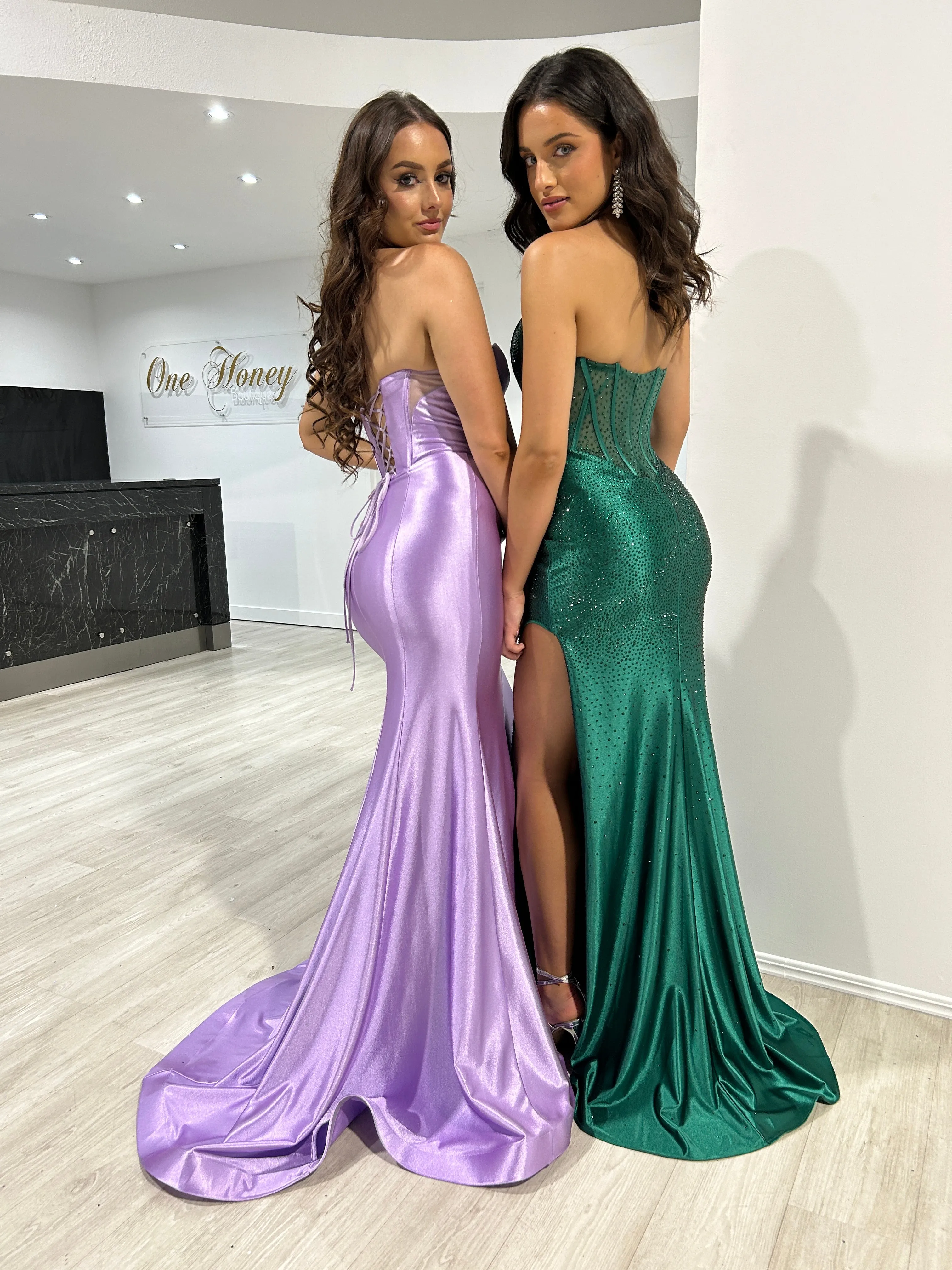 ROMANA Strapless Satin Diamanté Detail Corset Bustier Formal Dress