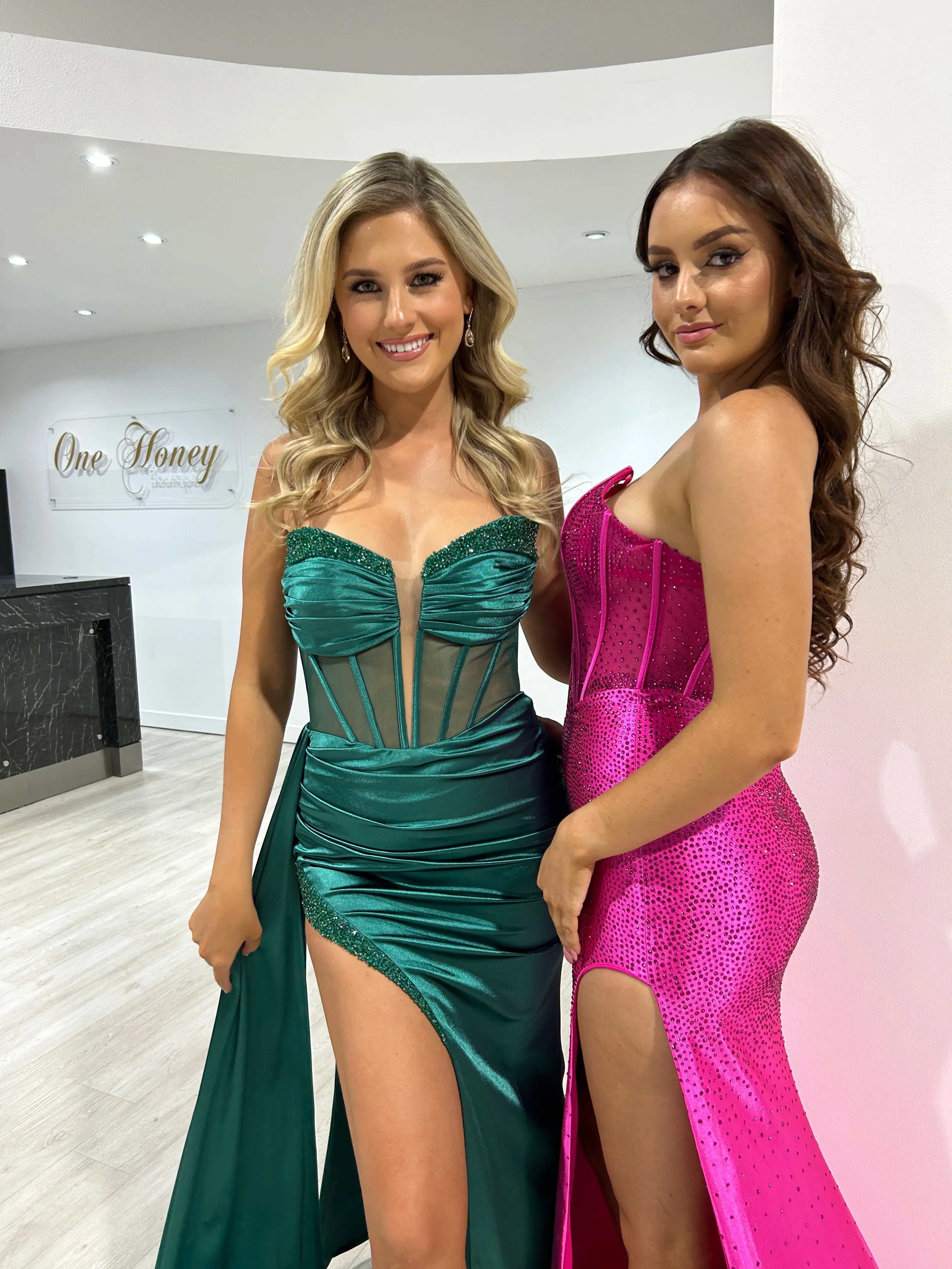 ROMANA Strapless Satin Diamanté Detail Corset Bustier Formal Dress