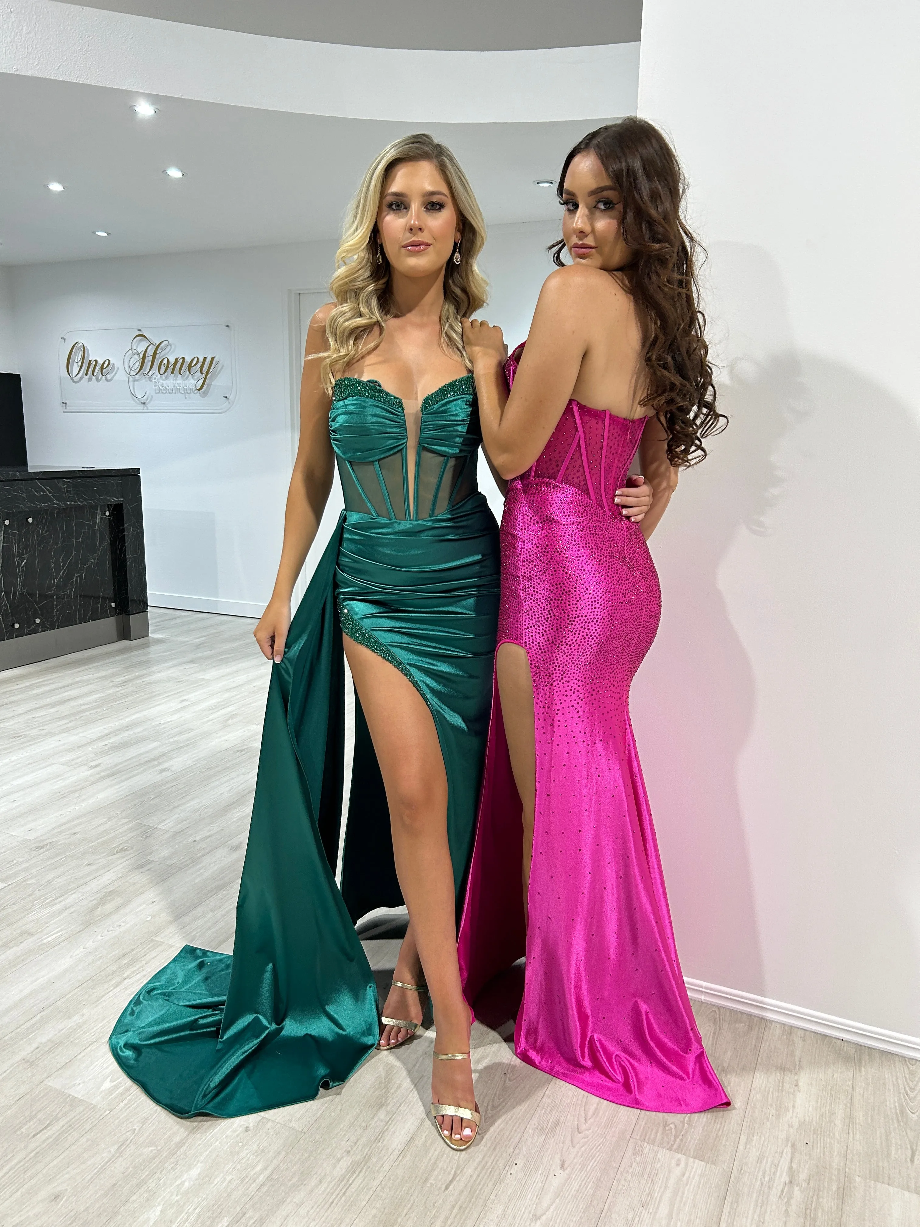 ROMANA Strapless Satin Diamanté Detail Corset Bustier Formal Dress