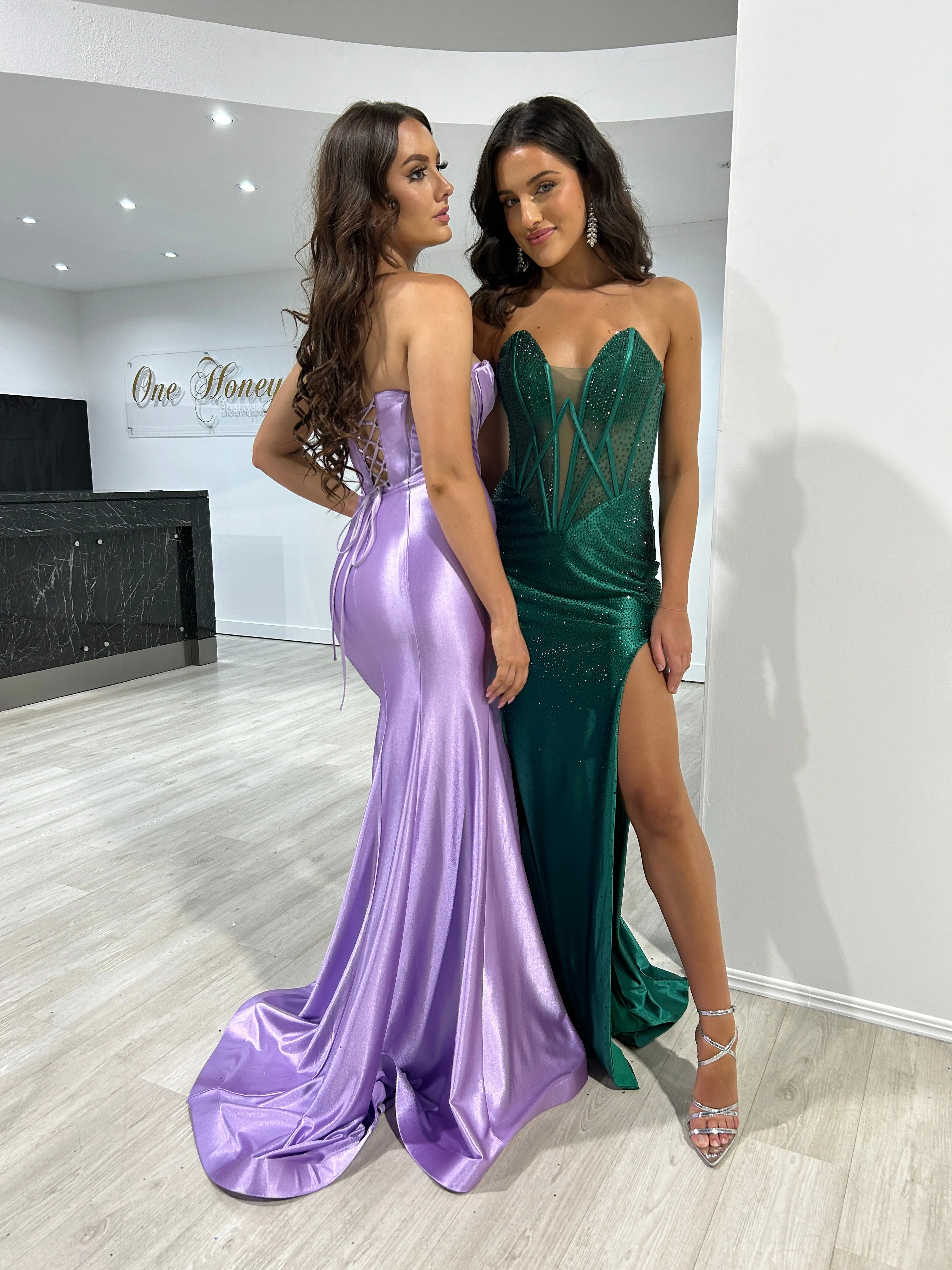 ROMANA Strapless Satin Diamanté Detail Corset Bustier Formal Dress