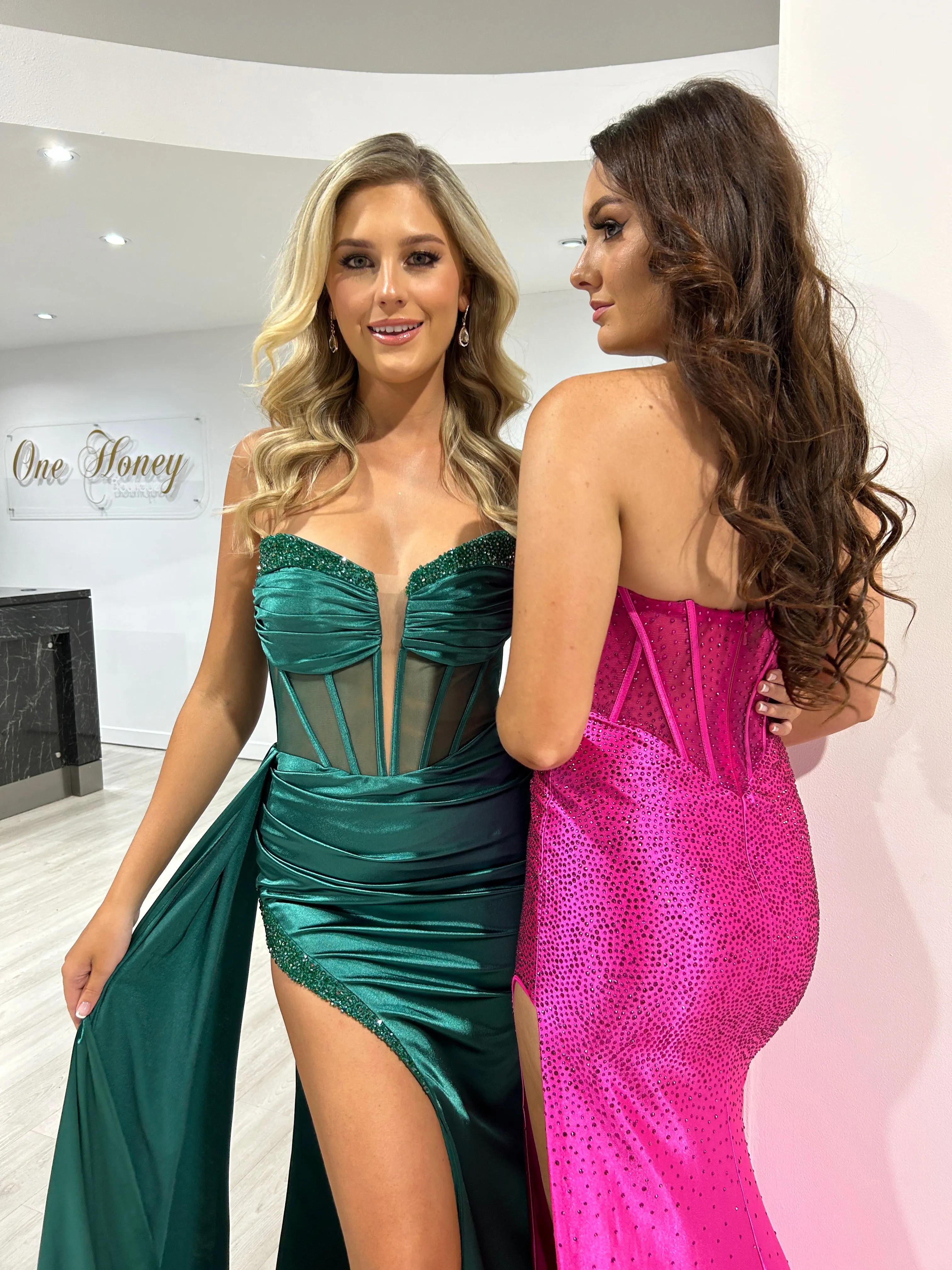 ROMANA Strapless Satin Diamanté Detail Corset Bustier Formal Dress