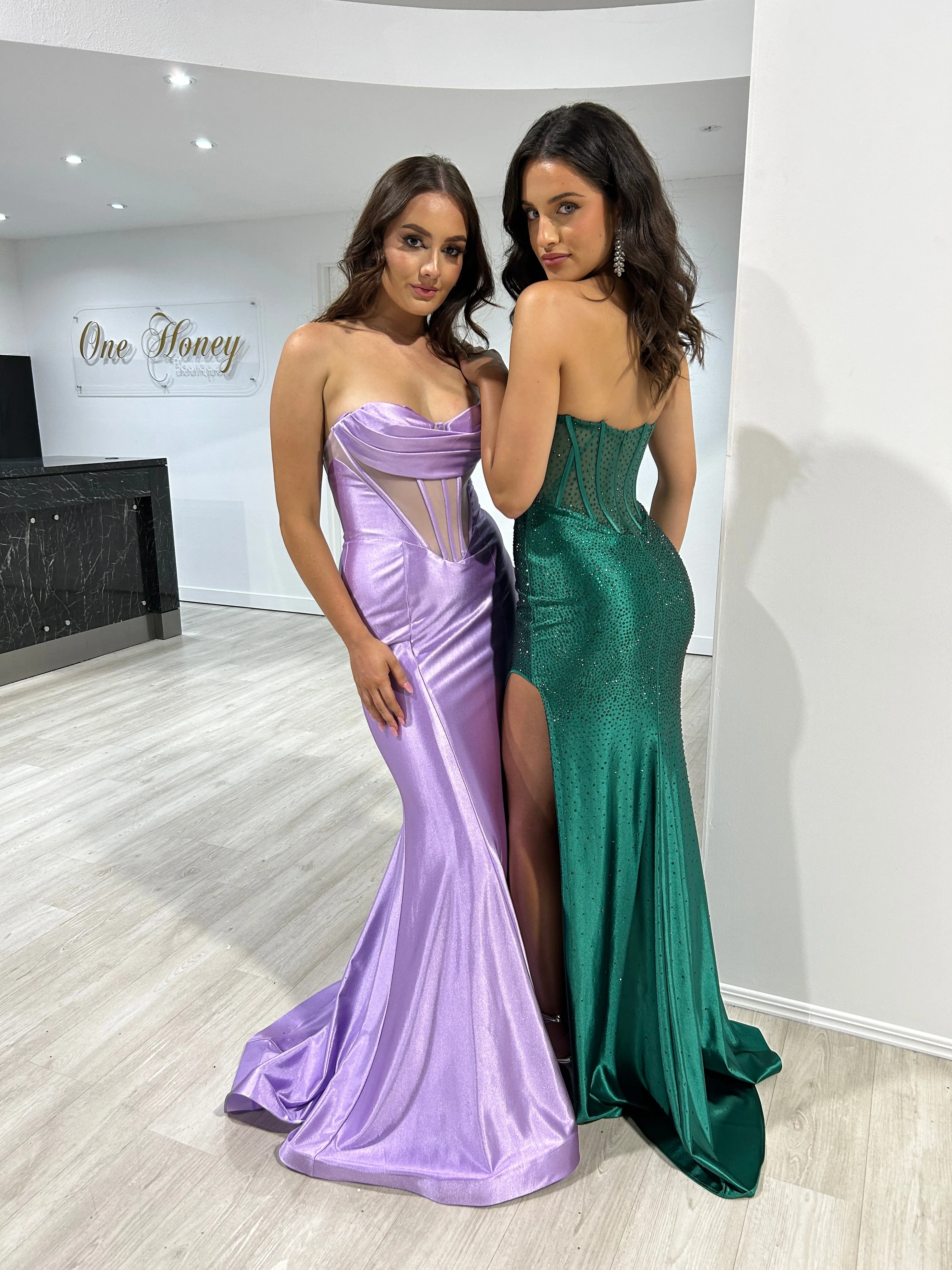 ROMANA Strapless Satin Diamanté Detail Corset Bustier Formal Dress