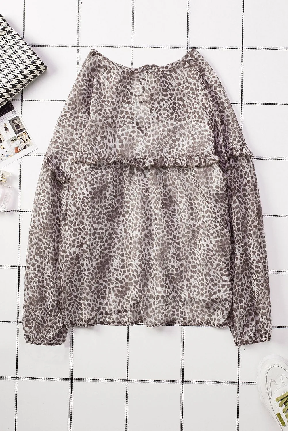 Saint Helena Leopard Printed Ruffle Long Sleeve Blouse