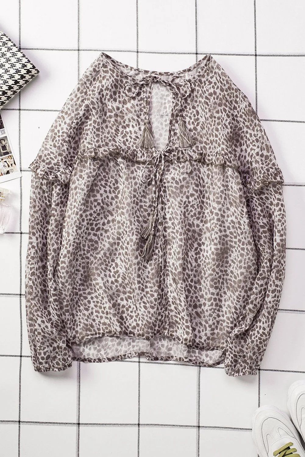 Saint Helena Leopard Printed Ruffle Long Sleeve Blouse