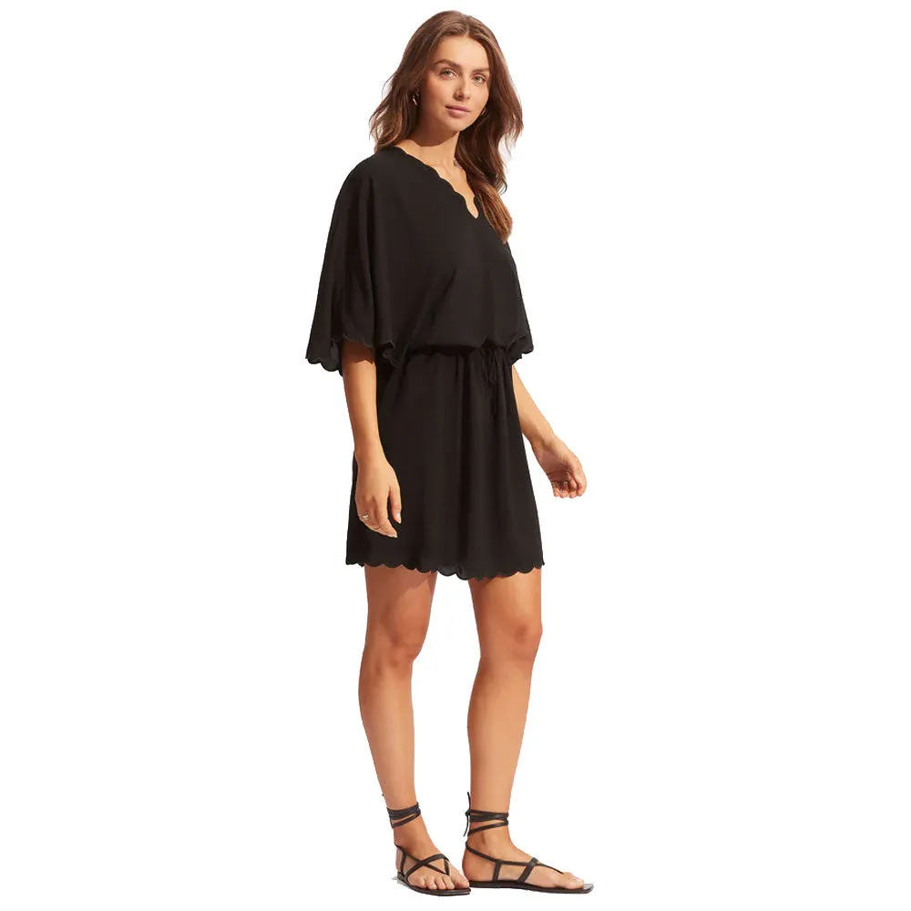 Seafolly Gia Scallop Kaftan Dress Cover Up - Black