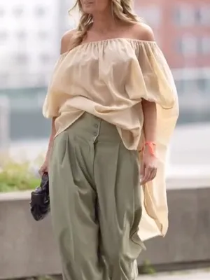 See-Through Solid Color Half Sleeves Loose Off-The-Shoulder Blouses&Shirts Tops