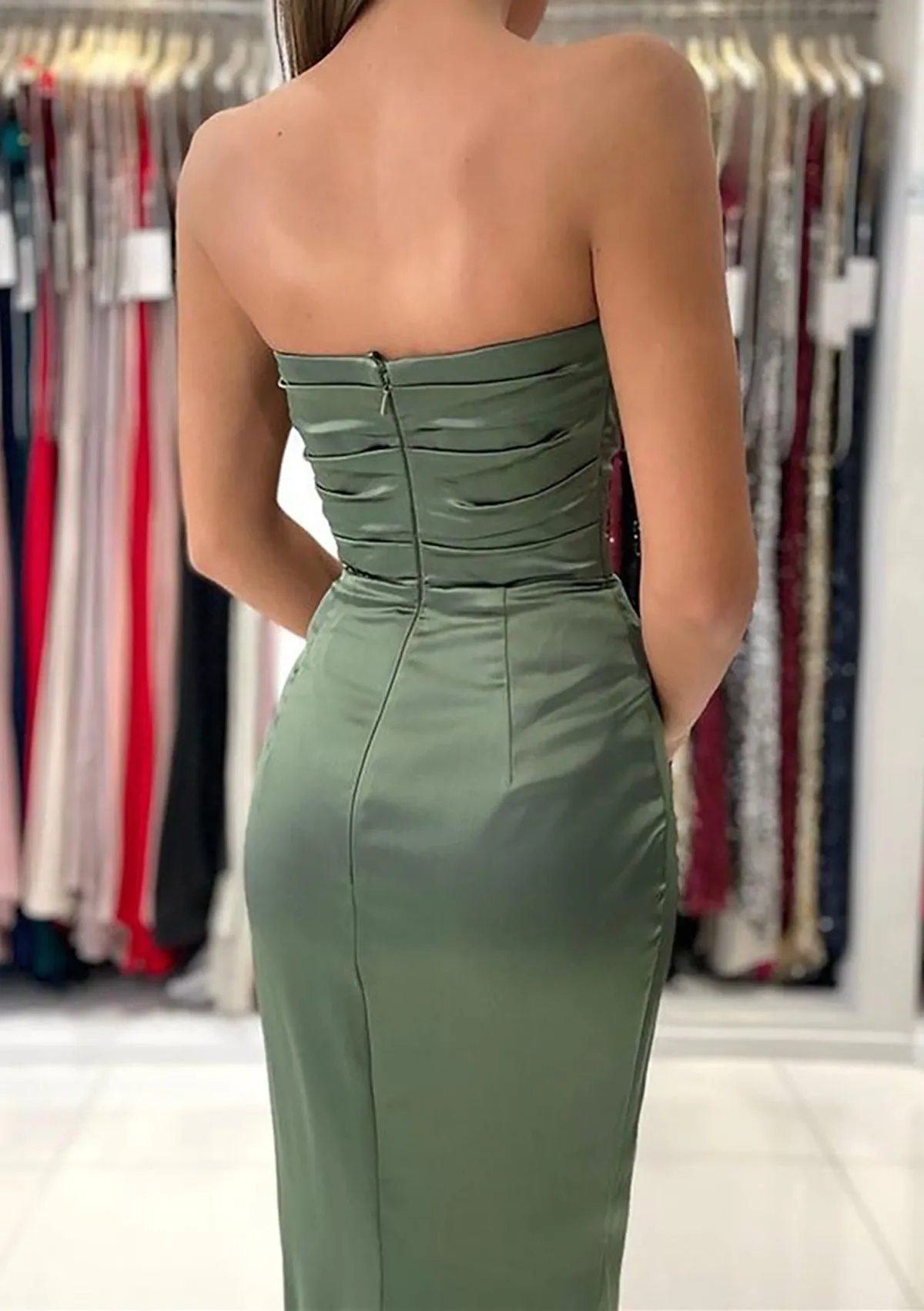 Sheath Strapless Sweetheart Split Charmeuse Floor-Length Prom Dress
