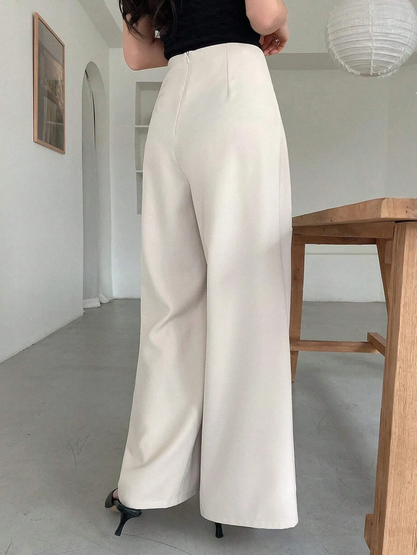 SHEIN DAZY Women's Asymmetric Waist Wide Leg Pants