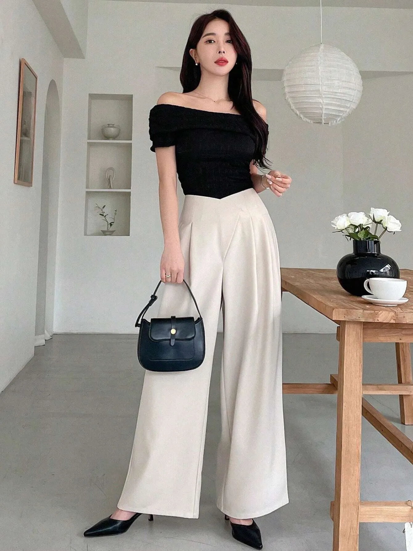 SHEIN DAZY Women's Asymmetric Waist Wide Leg Pants