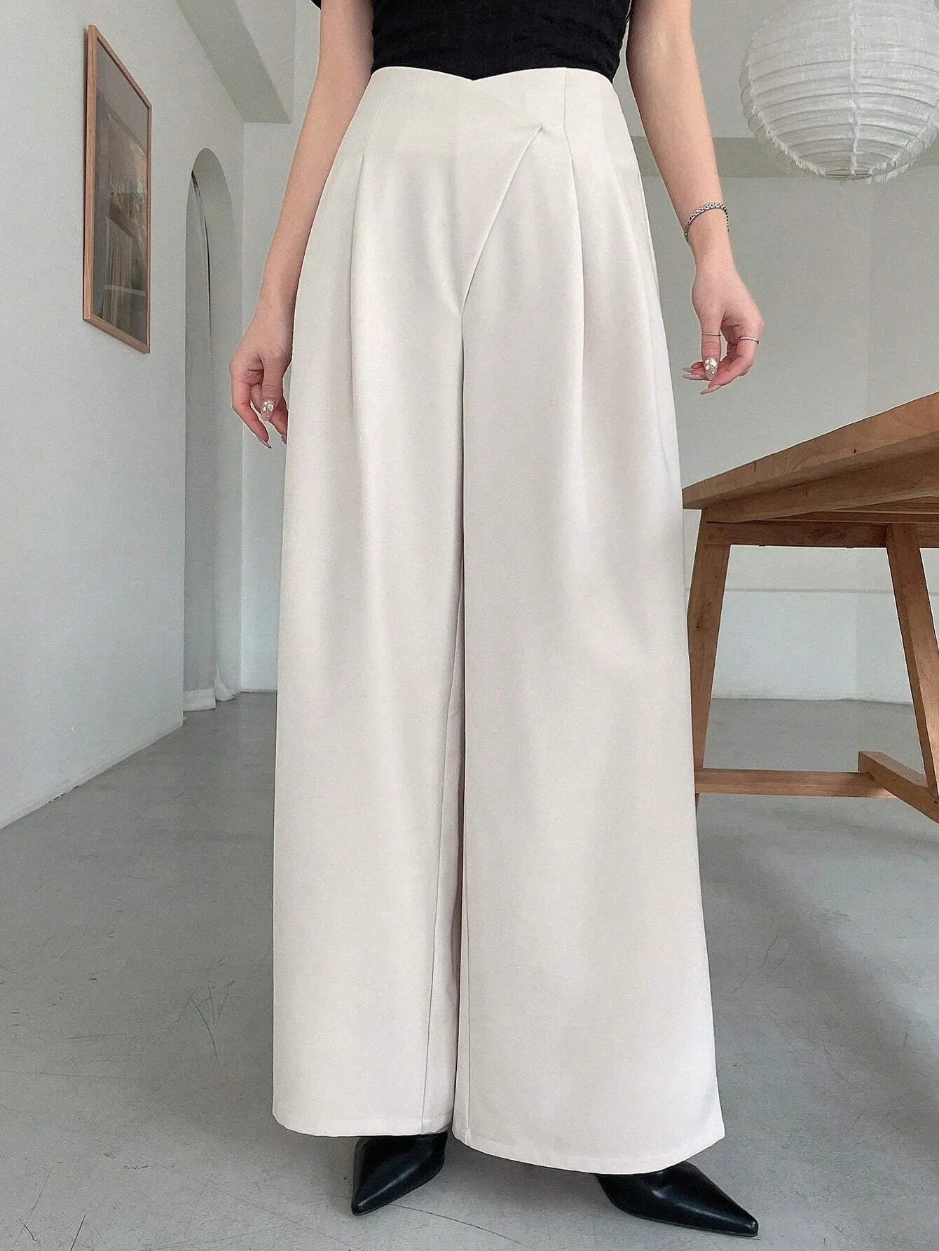 SHEIN DAZY Women's Asymmetric Waist Wide Leg Pants