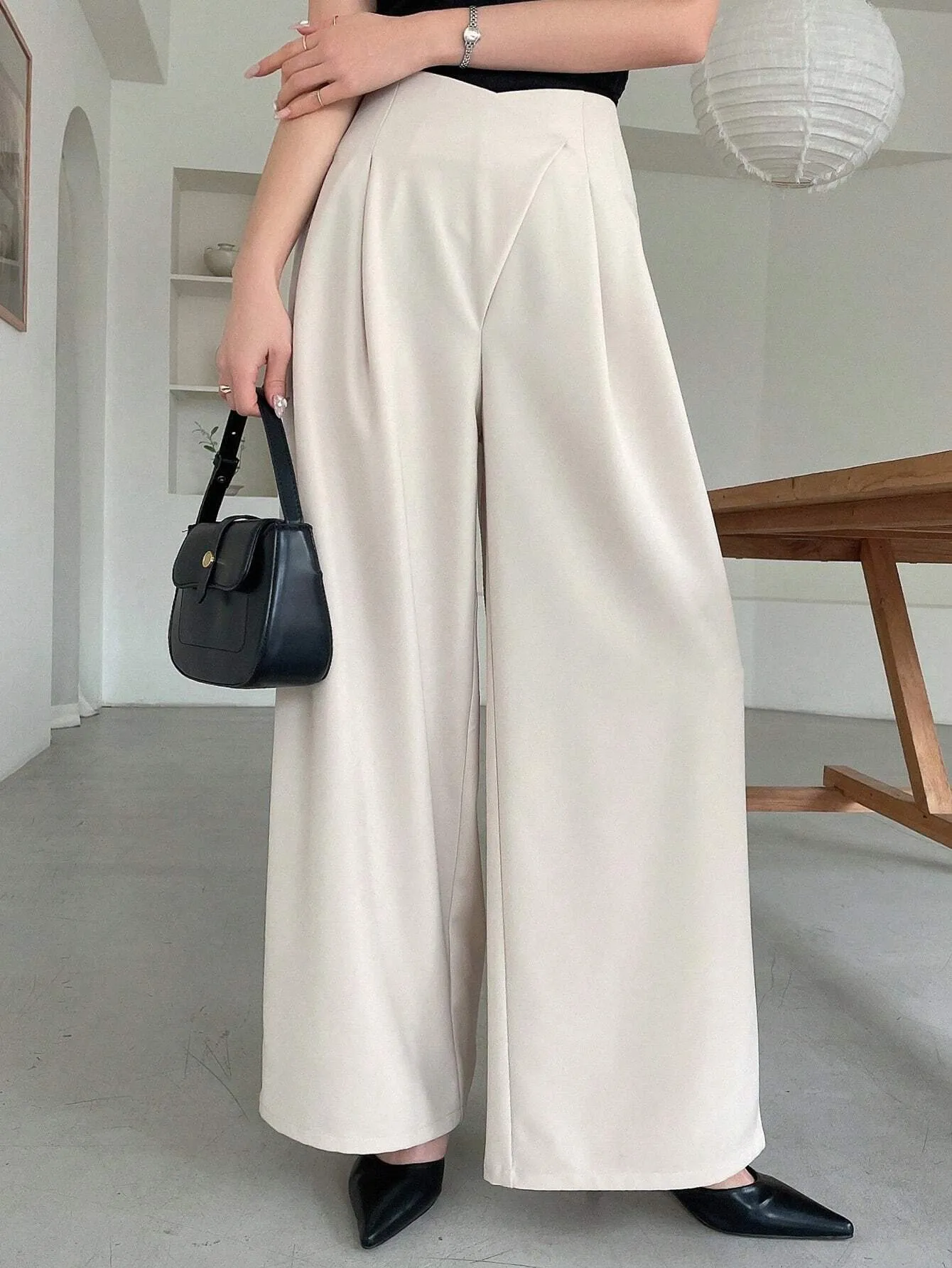 SHEIN DAZY Women's Asymmetric Waist Wide Leg Pants