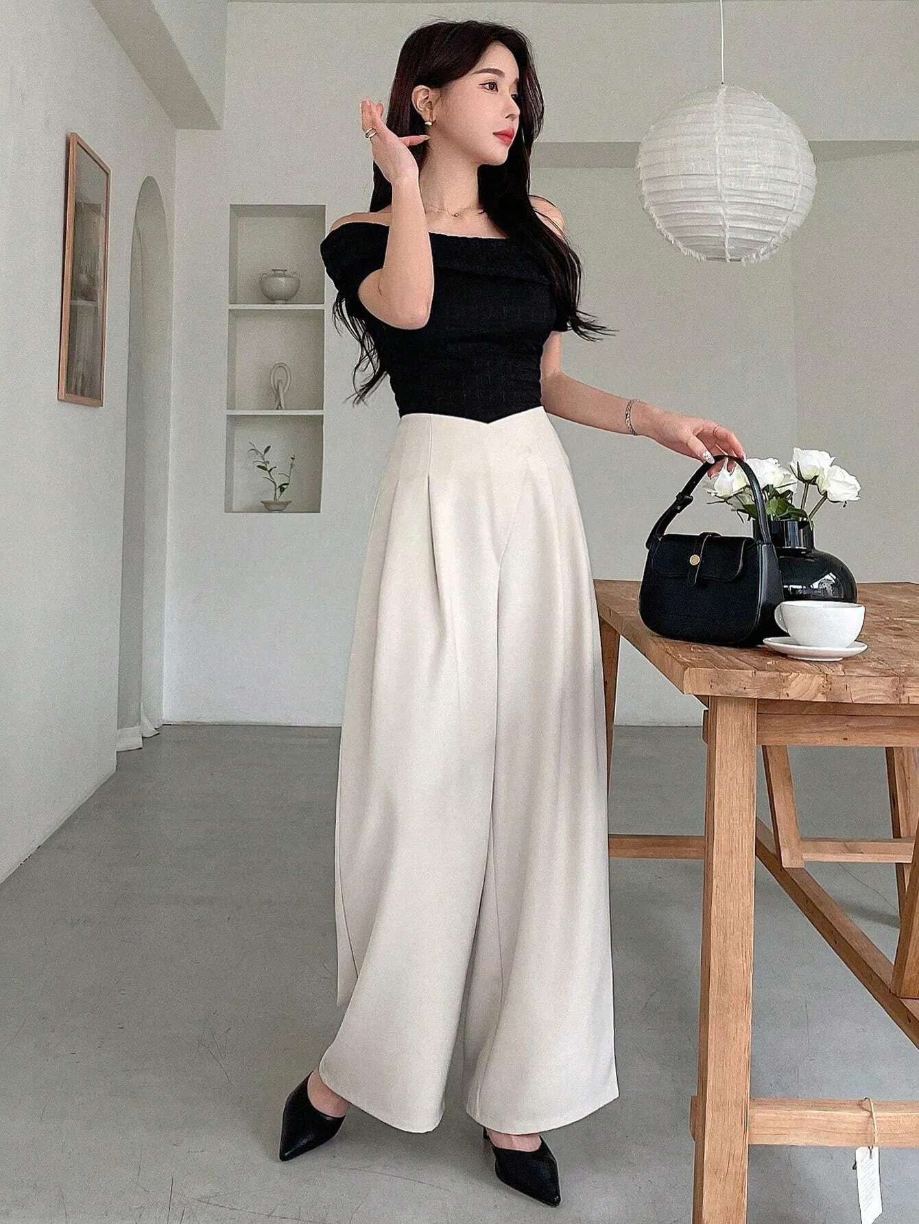 SHEIN DAZY Women's Asymmetric Waist Wide Leg Pants
