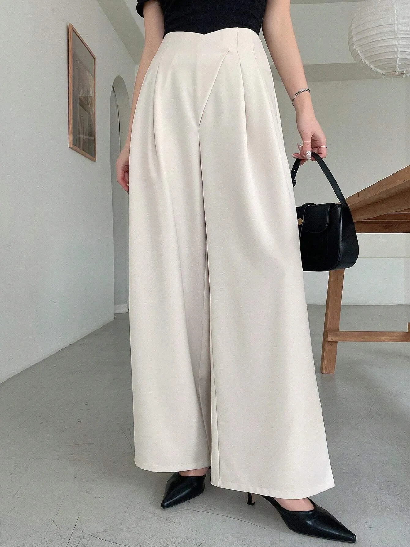 SHEIN DAZY Women's Asymmetric Waist Wide Leg Pants