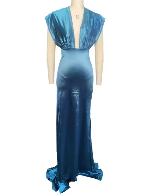Shiny Satin Maxi Floor Dresses 2023 Sexy V-Neck Evening Maxi Long Prom Dress