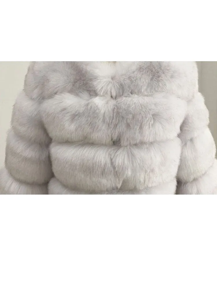 Short Winter Faux Fox Fur Coat Women Luxury Stand Fur Collar Thick Warm Furry Jacket Faux Fur Cropped Top