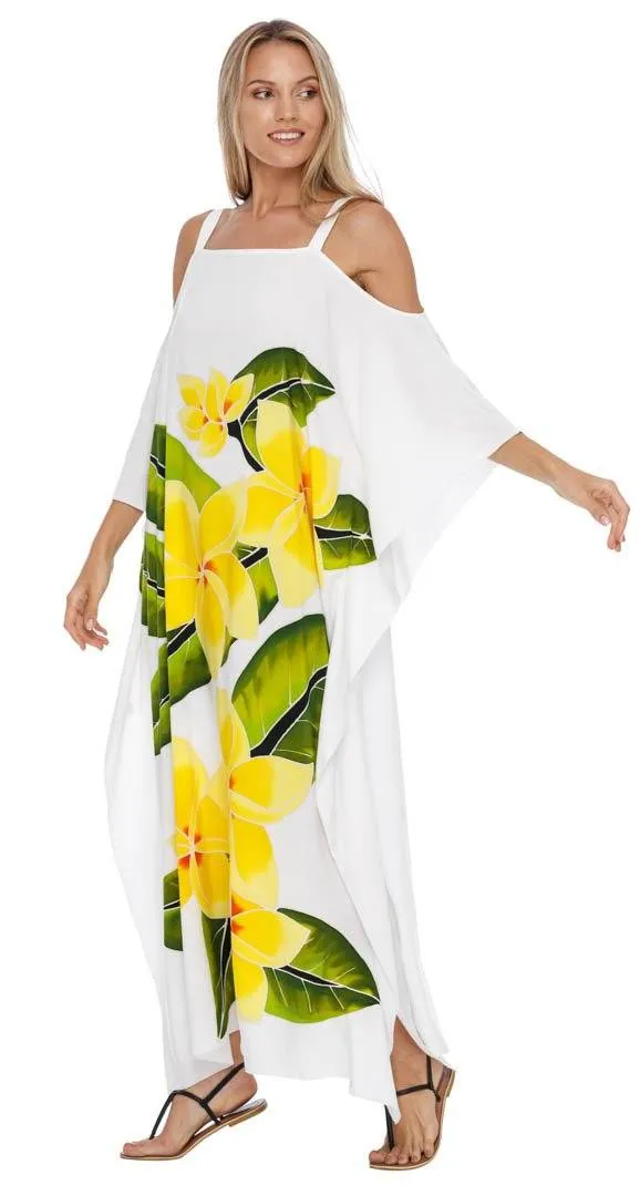 SHU-SHI Women's Cold Shoulder Floral Kaftan Dress | Plus Size Maxi Beach Cover-Up Caftan