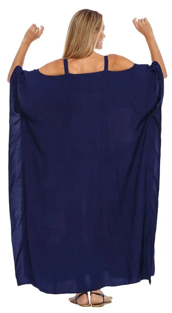 SHU-SHI Women's Cold Shoulder Floral Kaftan Dress | Plus Size Maxi Beach Cover-Up Caftan