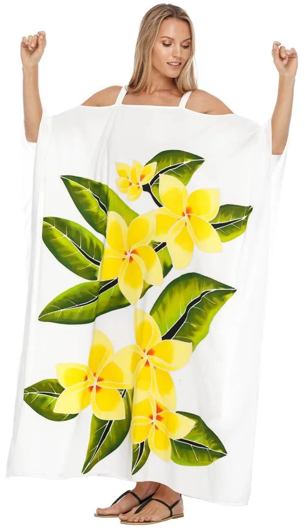 SHU-SHI Women's Cold Shoulder Floral Kaftan Dress | Plus Size Maxi Beach Cover-Up Caftan