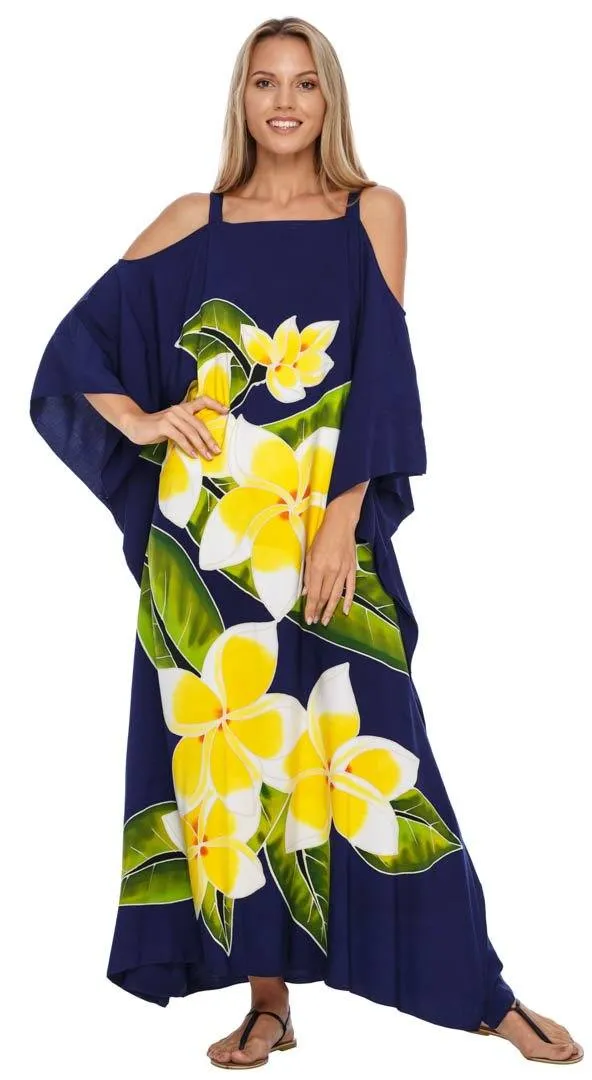SHU-SHI Women's Cold Shoulder Floral Kaftan Dress | Plus Size Maxi Beach Cover-Up Caftan