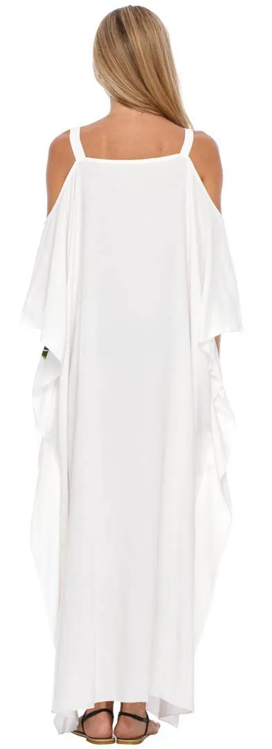 SHU-SHI Women's Cold Shoulder Floral Kaftan Dress | Plus Size Maxi Beach Cover-Up Caftan