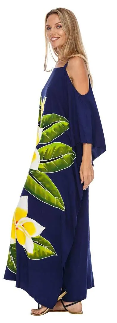 SHU-SHI Women's Cold Shoulder Floral Kaftan Dress | Plus Size Maxi Beach Cover-Up Caftan