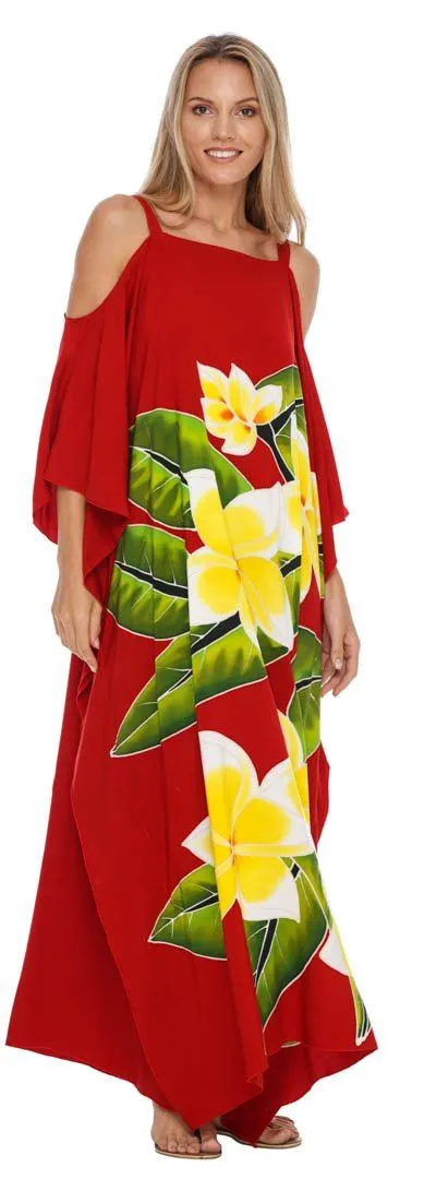 SHU-SHI Women's Cold Shoulder Floral Kaftan Dress | Plus Size Maxi Beach Cover-Up Caftan