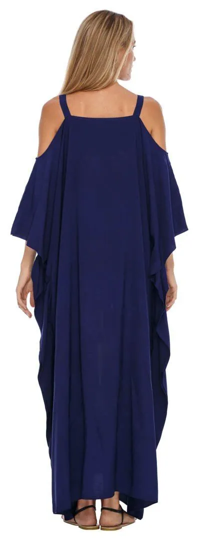 SHU-SHI Women's Cold Shoulder Floral Kaftan Dress | Plus Size Maxi Beach Cover-Up Caftan