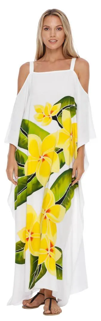 SHU-SHI Women's Cold Shoulder Floral Kaftan Dress | Plus Size Maxi Beach Cover-Up Caftan