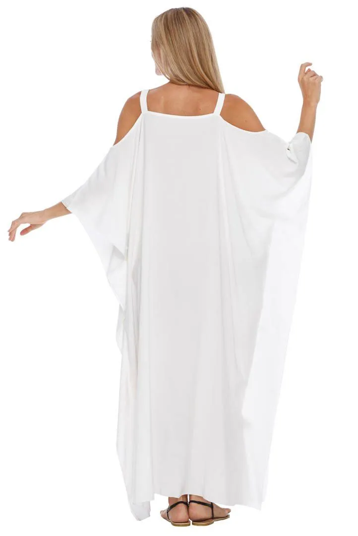 SHU-SHI Women's Cold Shoulder Floral Kaftan Dress | Plus Size Maxi Beach Cover-Up Caftan