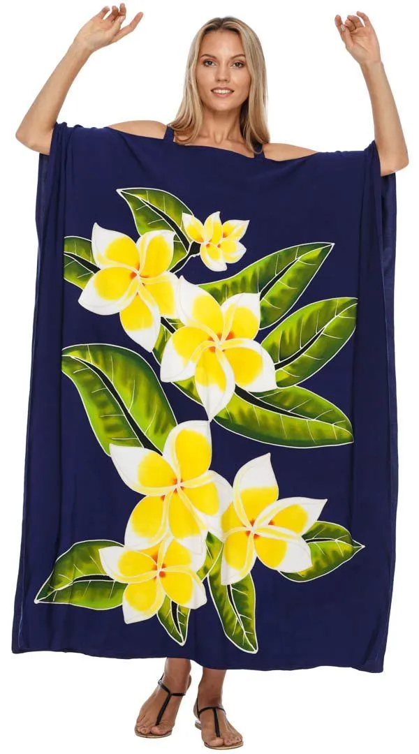 SHU-SHI Women's Cold Shoulder Floral Kaftan Dress | Plus Size Maxi Beach Cover-Up Caftan