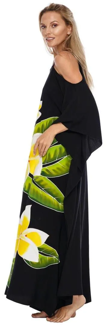 SHU-SHI Women's Cold Shoulder Floral Kaftan Dress | Plus Size Maxi Beach Cover-Up Caftan