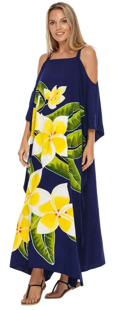 SHU-SHI Women's Cold Shoulder Floral Kaftan Dress | Plus Size Maxi Beach Cover-Up Caftan