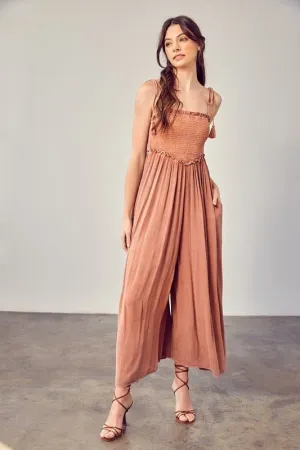 Simple Moments Smocked Wide Leg Jumpsuit