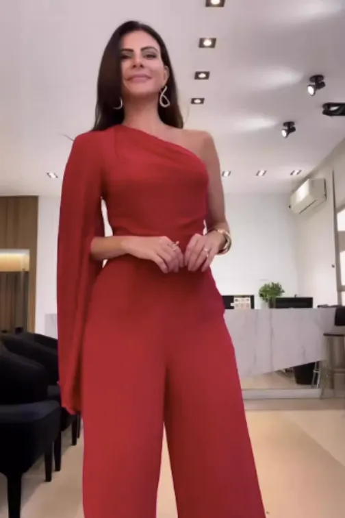 Slanted shoulder Wide Leg Jumpsuit