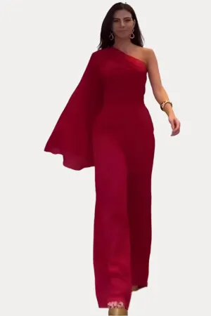 Slanted shoulder Wide Leg Jumpsuit