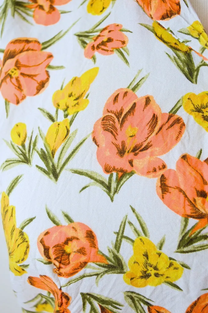 Sleeveless Button Down Blouse with Yellow and Orange Flowers | Extra-Small / Small