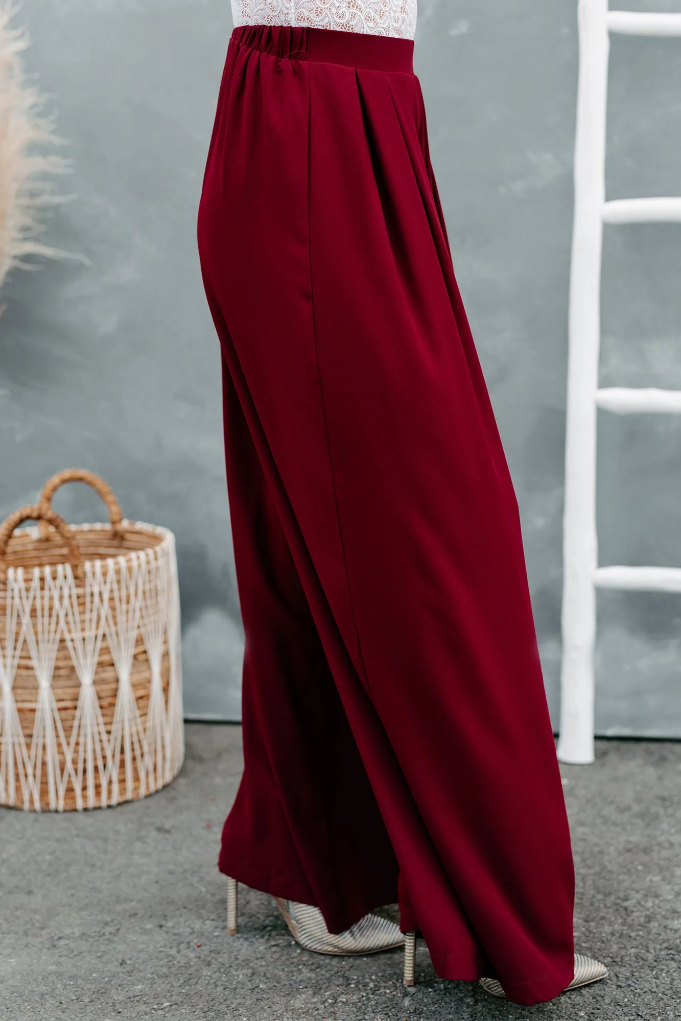 So Jaded High Waisted Wide Leg Pants (Burgundy)