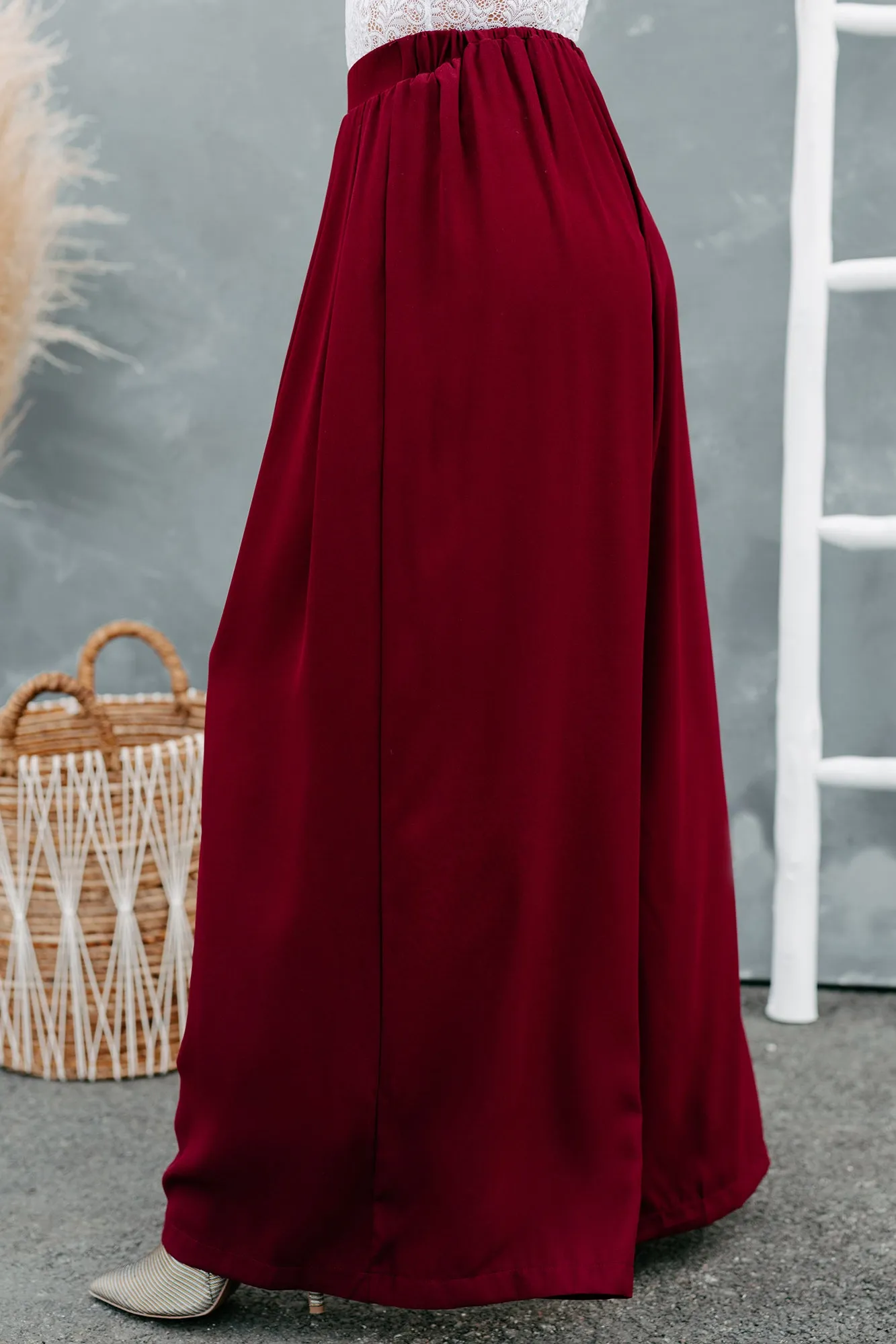 So Jaded High Waisted Wide Leg Pants (Burgundy)