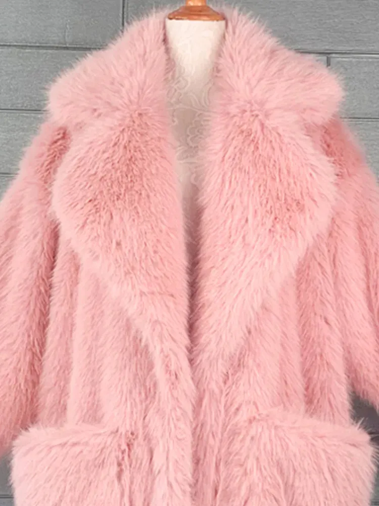 Soft Fluffy Faux Fur Lapel Long Overcoat