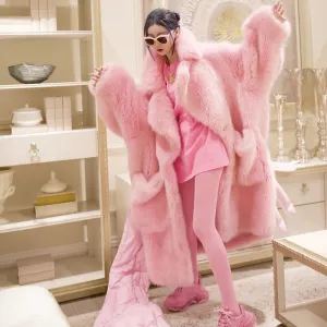 Soft Fluffy Faux Fur Lapel Long Overcoat