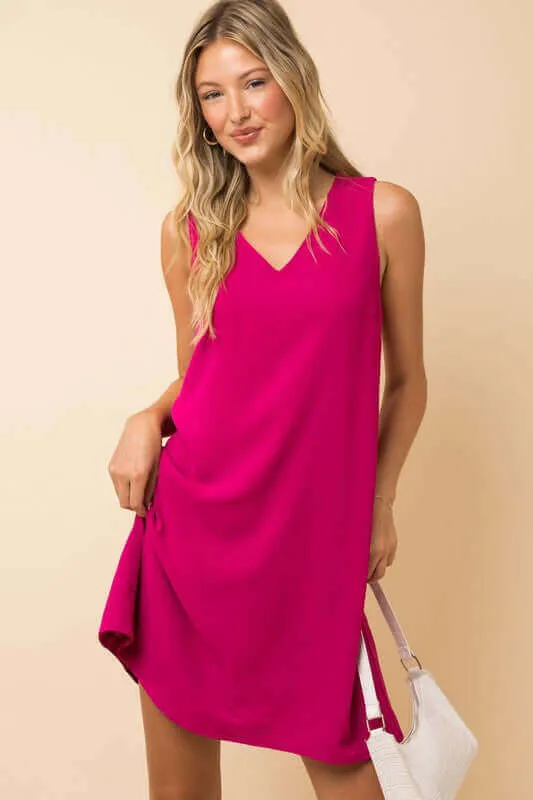 Solid Casual Sleeveless V-NeckMini Dress