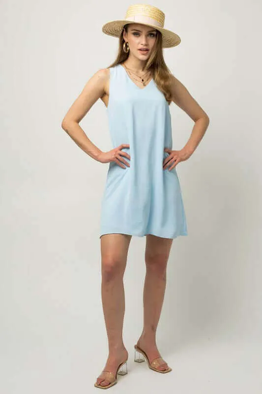 Solid Casual Sleeveless V-NeckMini Dress