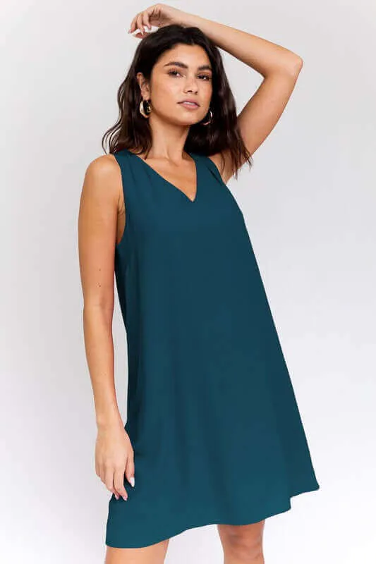 Solid Casual Sleeveless V-NeckMini Dress