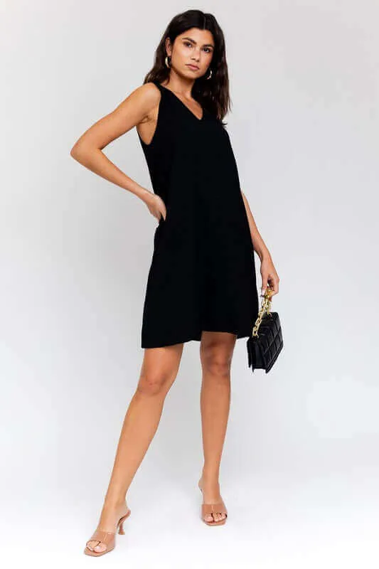 Solid Casual Sleeveless V-NeckMini Dress
