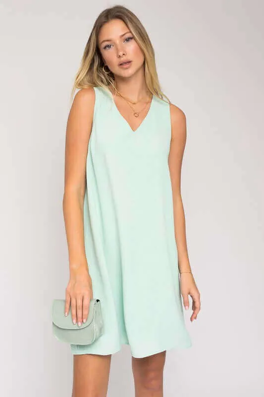 Solid Casual Sleeveless V-NeckMini Dress