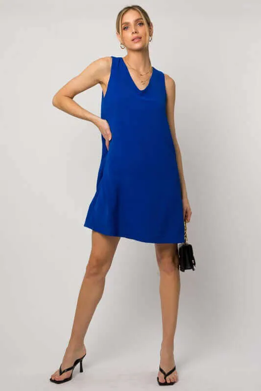 Solid Casual Sleeveless V-NeckMini Dress