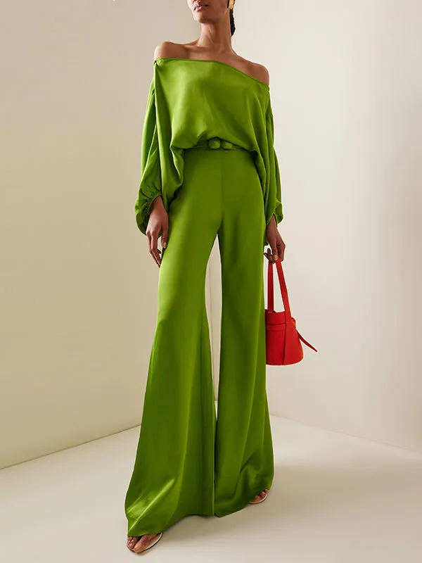 Solid Color Split-Joint High Waisted Loose Trousers Pants