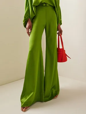 Solid Color Split-Joint High Waisted Loose Trousers Pants