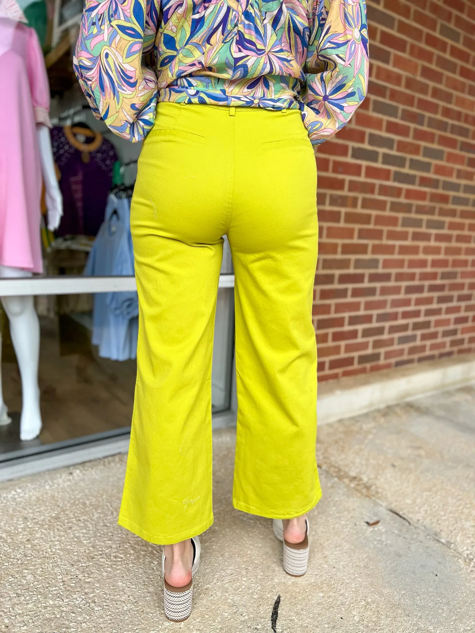 Somebody To Love Lime Green HW Wide Leg Ankle Pants