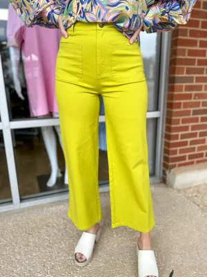 Somebody To Love Lime Green HW Wide Leg Ankle Pants